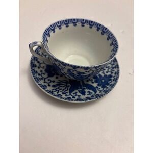 Vintage Blue White Floral Teacup and Saucer Set Japan